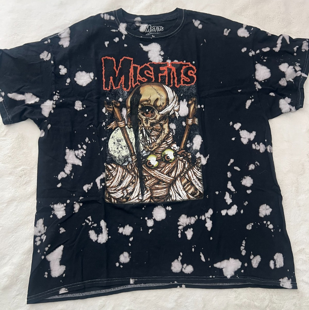 Misfits Mens XL Black Bleach Splatter Graphic Band T Shirt Punk Horror Tee